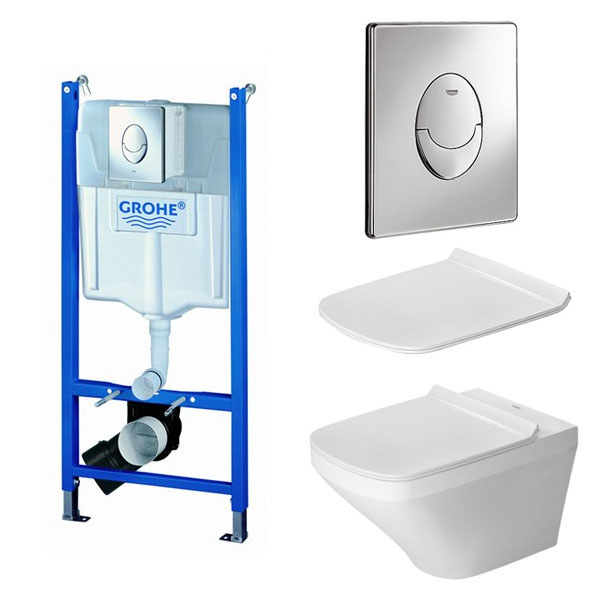 Toiletpakke-Duravit-haengeskaal-toiletsaede-Grohe-cisterne-og-betjeningsplade-ny-cisterne