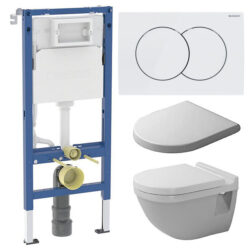 Komplet toiletpakke m/ Duravit vægtoilet, toiletsæde med softclose og Geberit cisterne