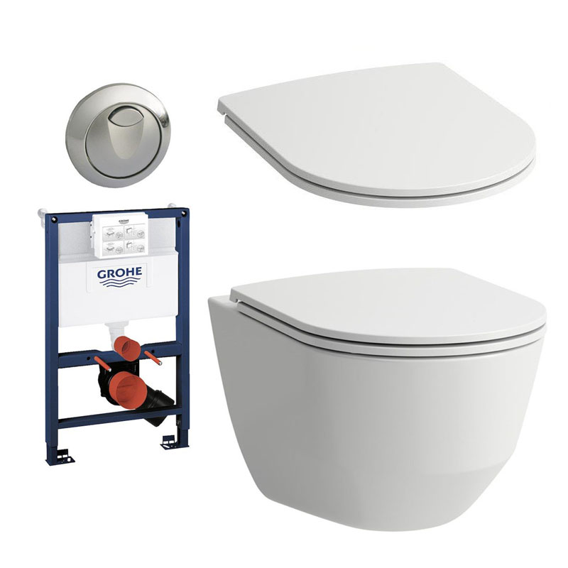last Banyan temperatur Komplet toiletpakke m/ Laufen Pro toilet, sæde med softclose, cisterne og  rund trykknap