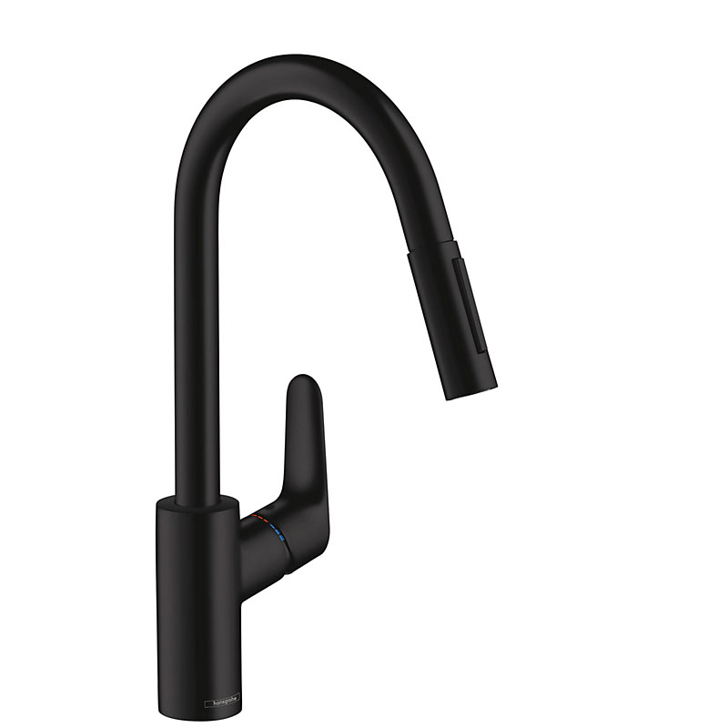 hansgrohe-focus-koekkenarmatur-i-mat-sort-med-udtraeksbruser