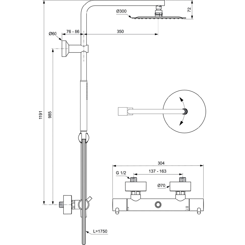 Ideal Standard Ceratherm T125 Idealrain Luxe brusesystem krom