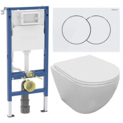 Komplet toiletpakke med hvid vægtoilet med Aqua flush, toiletsæde med softclose og cisterne