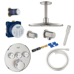 Grohe Grohtherm SmartControl 310 brusesæt til indbygning i supersteel med hovedbruser til loft