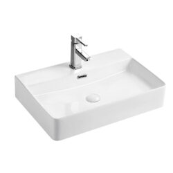 Krypton Chicago firkantet vask i hvid porcelæn med overløb og hanehul 595x440x130mm