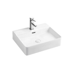 Krypton Houston firkantet vask i hvid porcelæn med overløb og hanehul 505x435x130mm