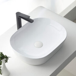 Krypton Los Angeles oval vask i hvid porcelæn uden overløb 460x320x135mm