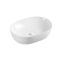 Krypton Mallorca oval vask i hvid porcelæn uden overløb og hanehul 485x350x130mm