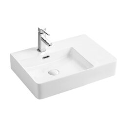 Krypton Miami firkantet vask i hvid porcelæn med overløb og hanehul 605x430x125mm - Venstrevendt