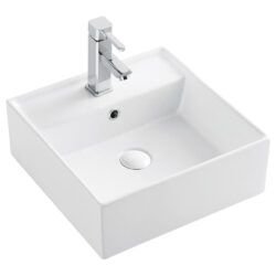 Krypton Tenerife firkantet vask i hvid porcelæn med overløb og hanehul 410x410x150mm