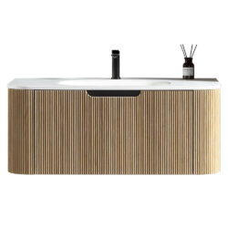 Møbelpakke Relief Oak 99,5x48x39 cm med 1 skuffe og Solid Surface bordplade med vask