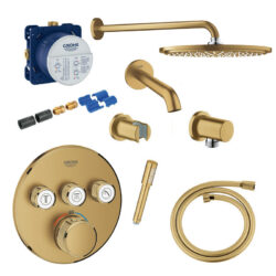 Grohe Grohtherm SmartControl karbatteri med hovedbruser til indbygning i børstet cool sunrise – messing